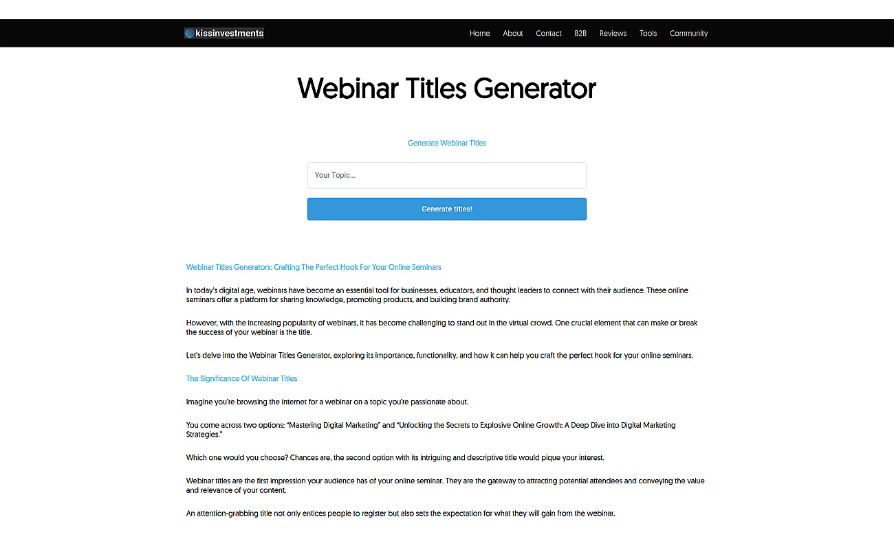 Webinar Titles Generator screenshot
