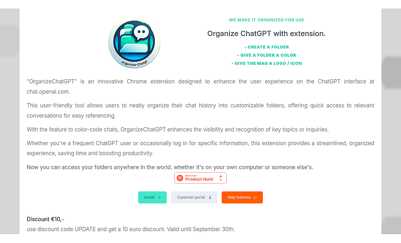 ChatGPT Organize screenshot