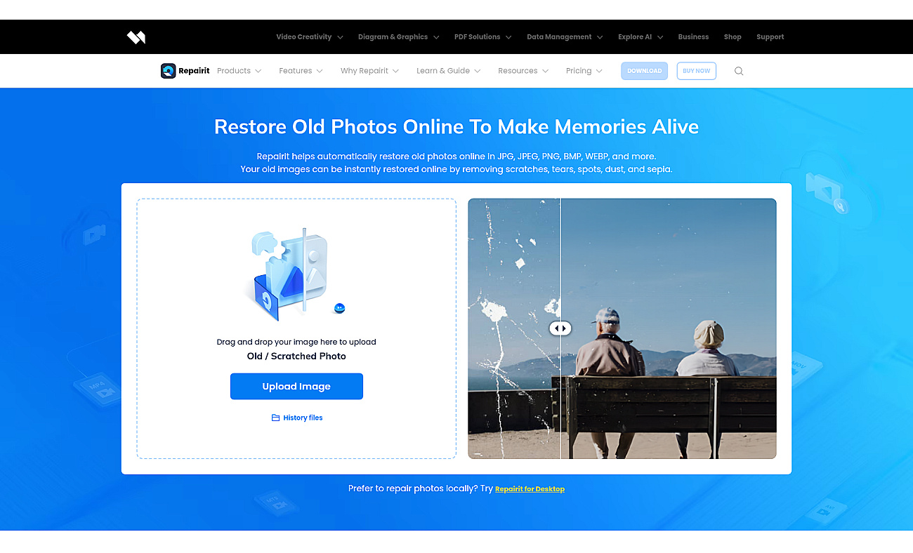 Wondershare Online AI Old Photo Restoration screenshot