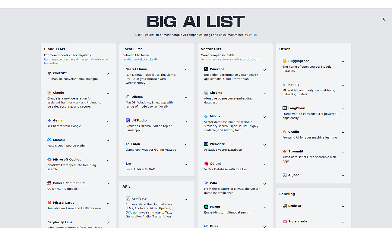 Big AI List screenshot