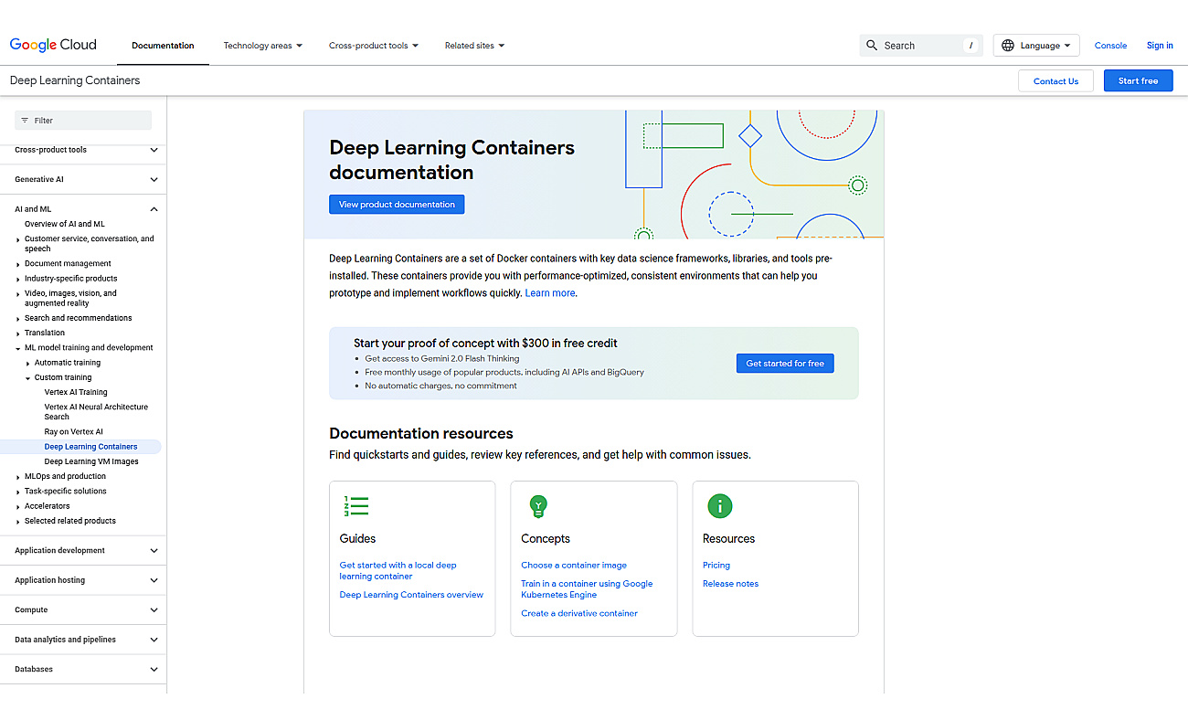 Google Deep Learning Containers screenshot
