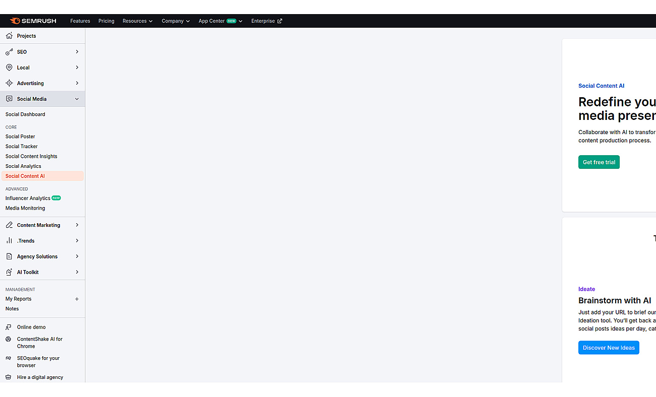 AI Social Media Post Generator | SEMRUSH screenshot