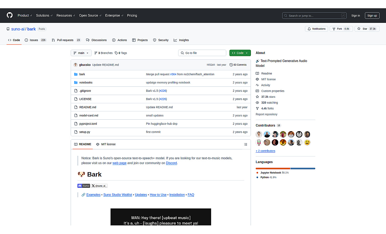 Suno AI Bark screenshot