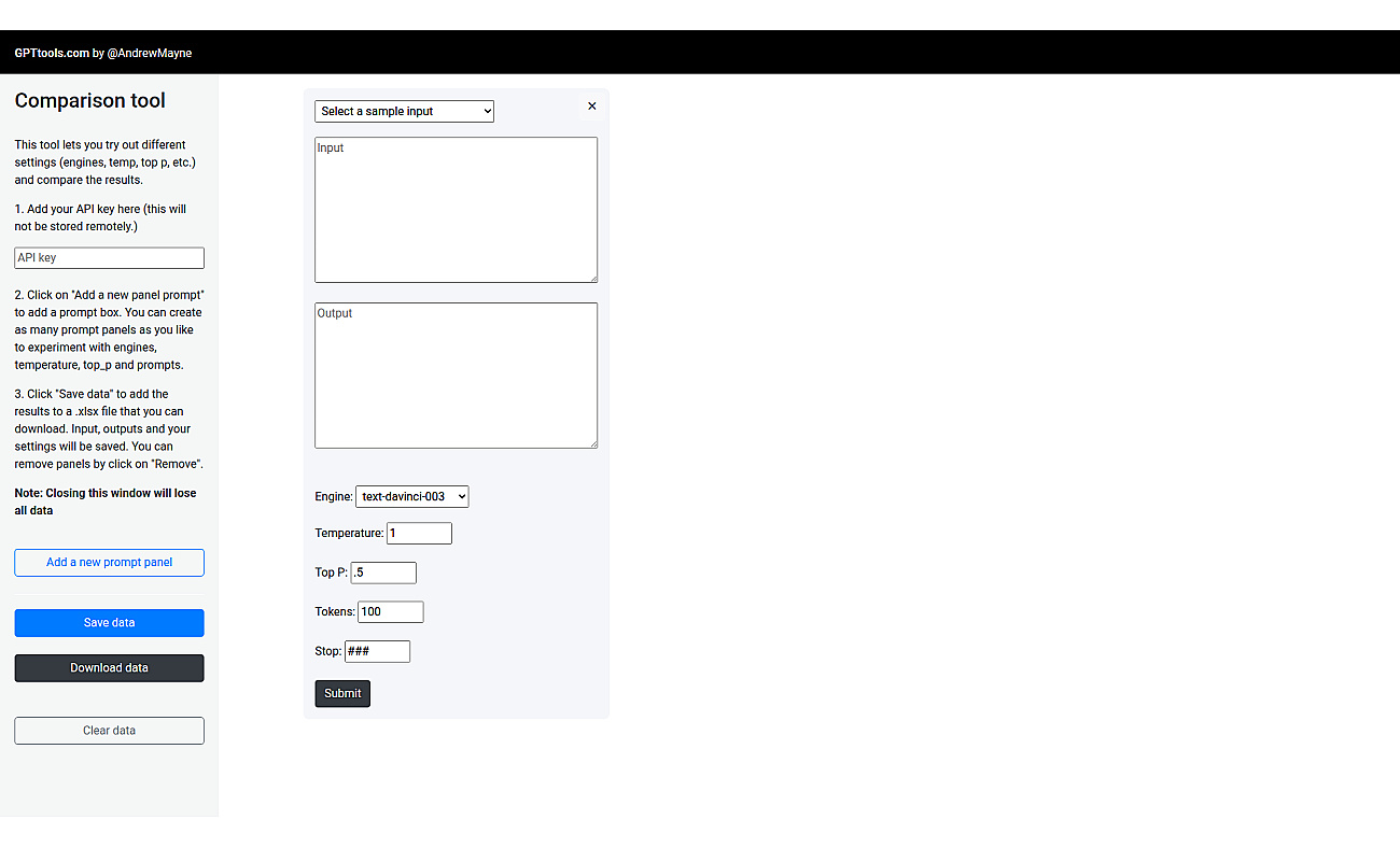GPT comparison tool screenshot