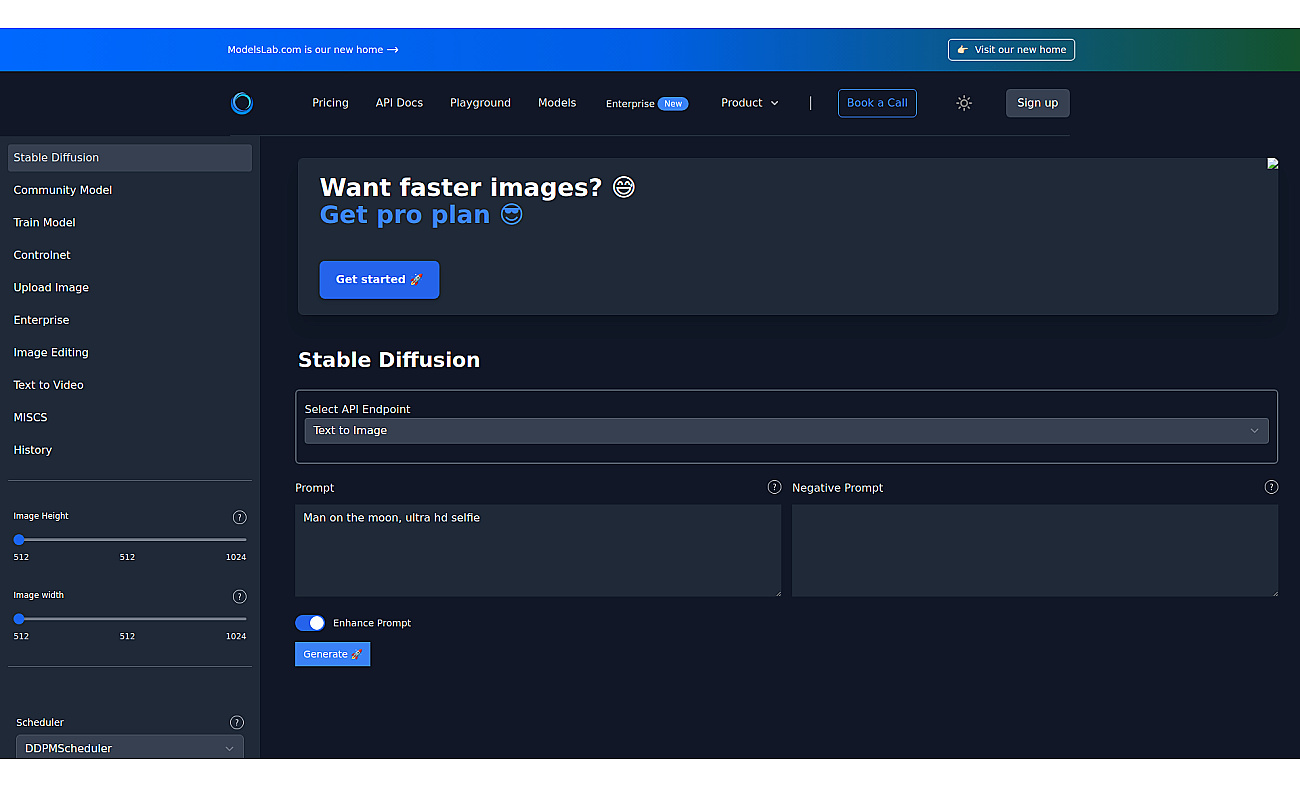 Stable Diffusion API screenshot