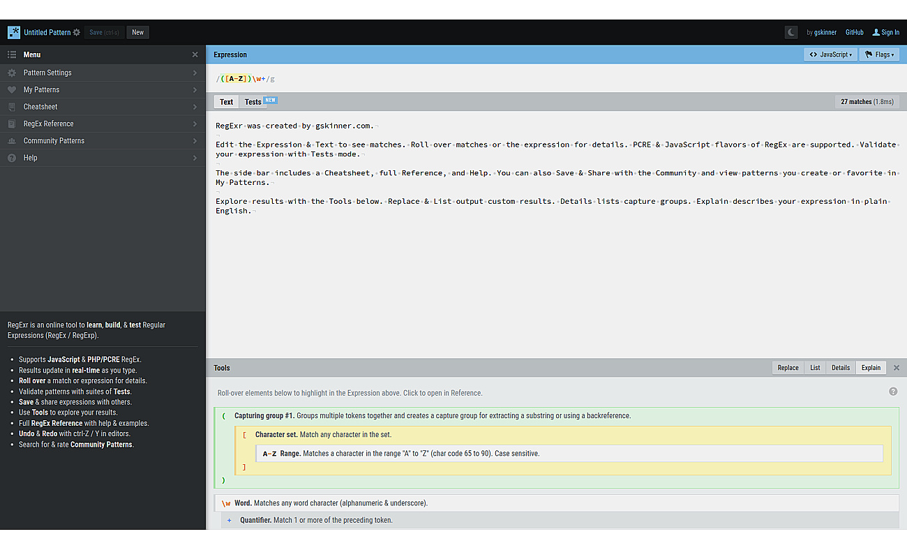 RegExr screenshot