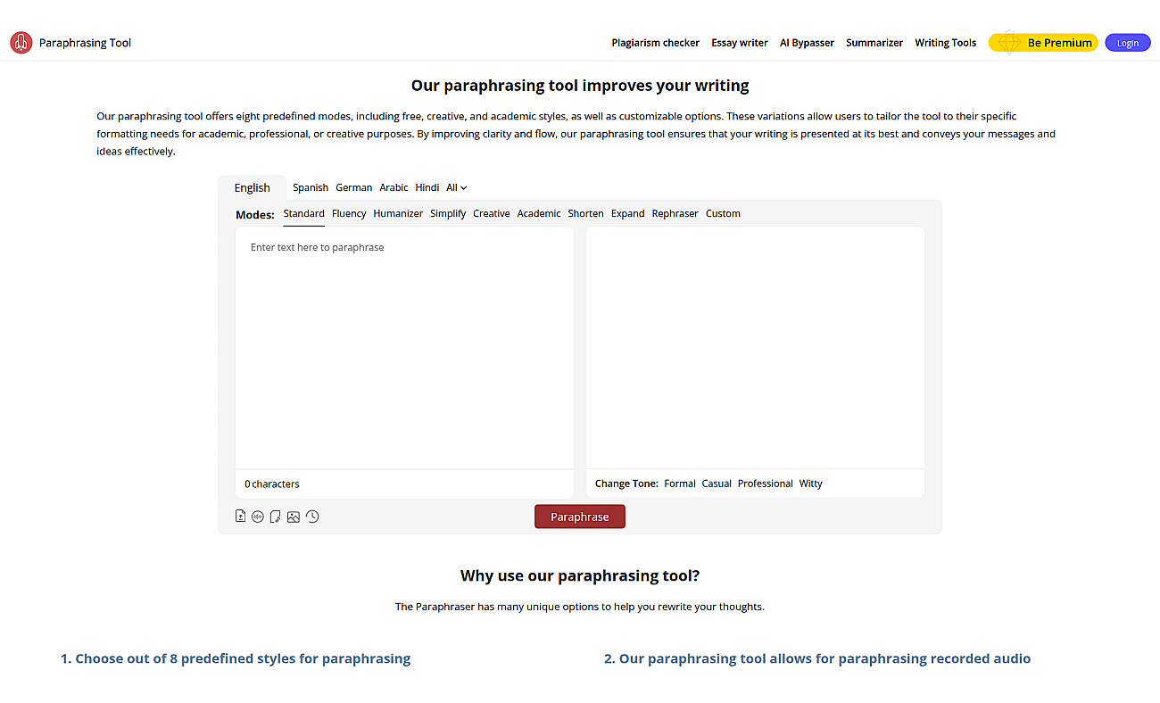 Paraphrasing Tool screenshot