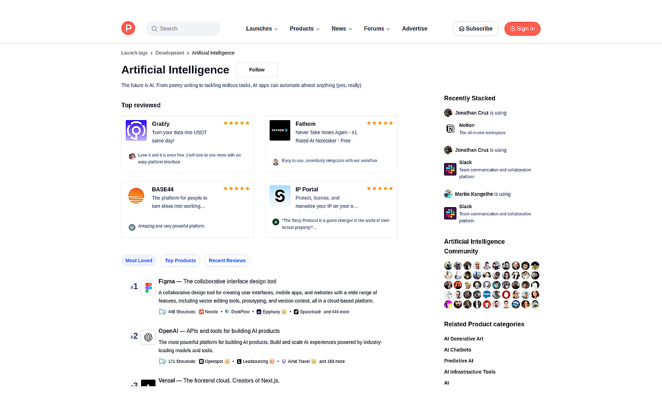 Product Hunt AI Tools screenshot