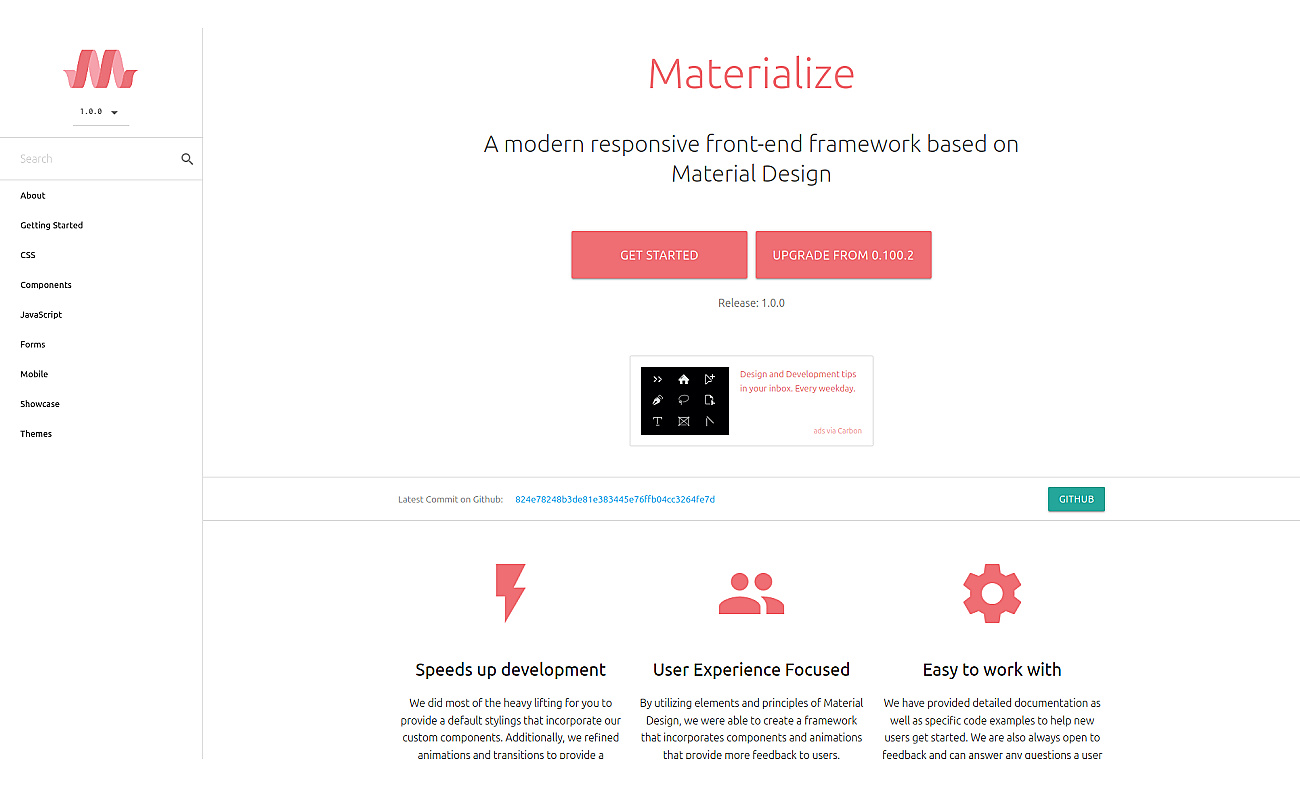 Materialize CSS screenshot