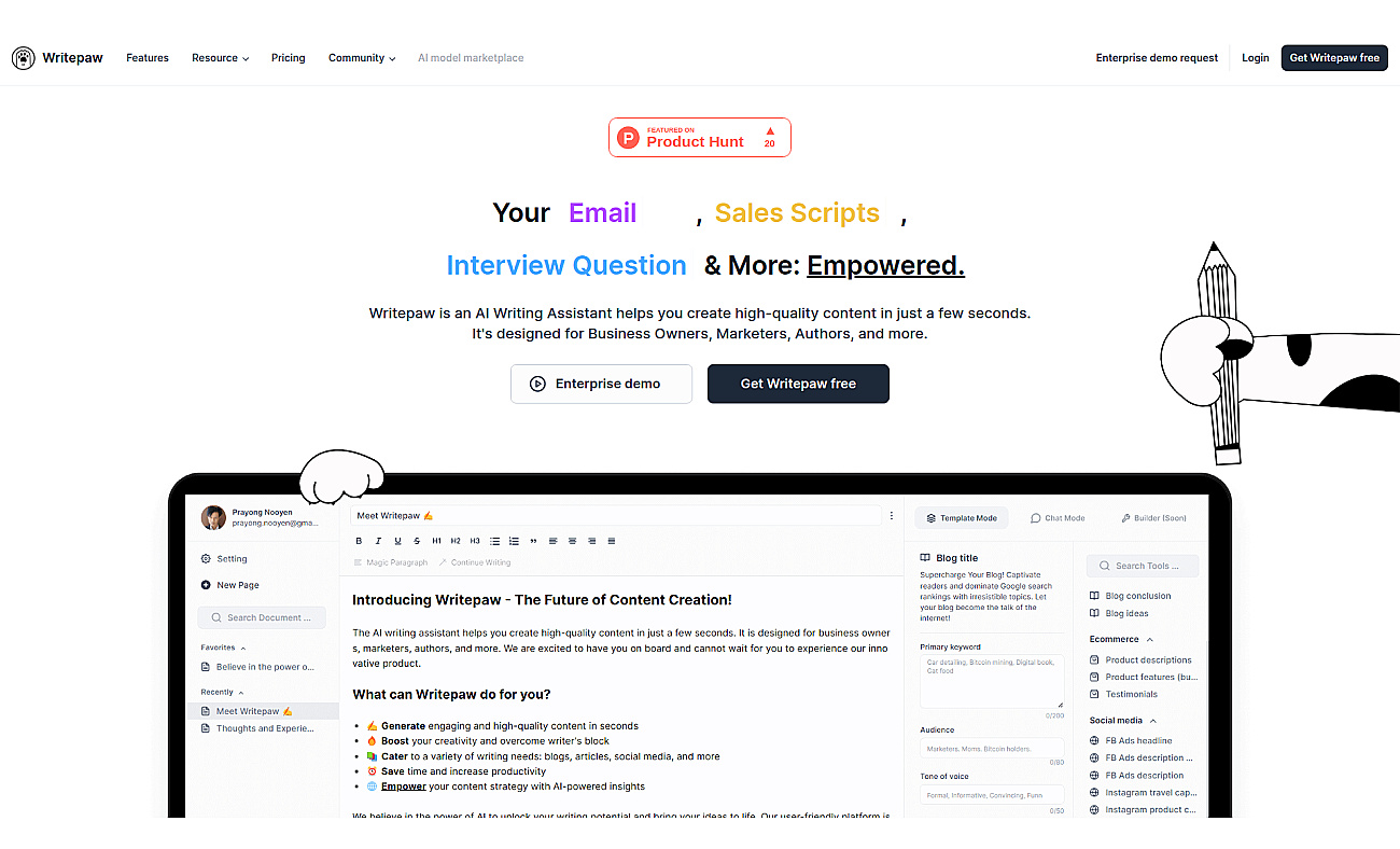 Writepaw screenshot
