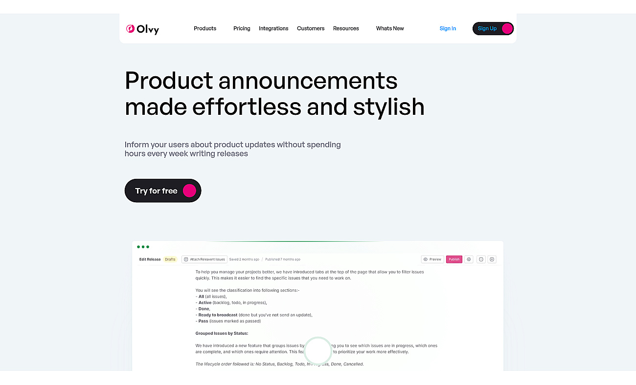 Olvy Changelogs screenshot