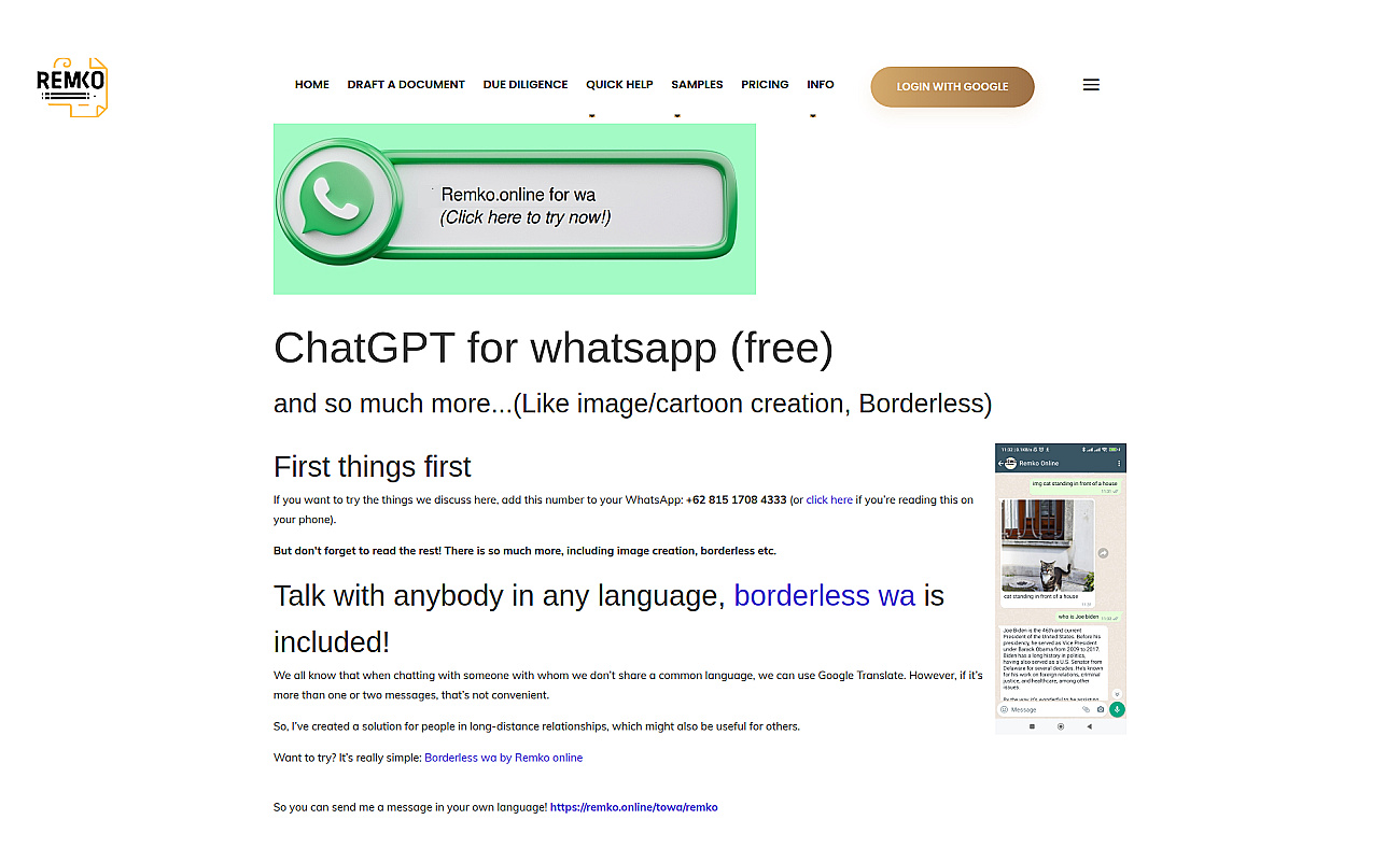 remko online (for Whatsapp) screenshot