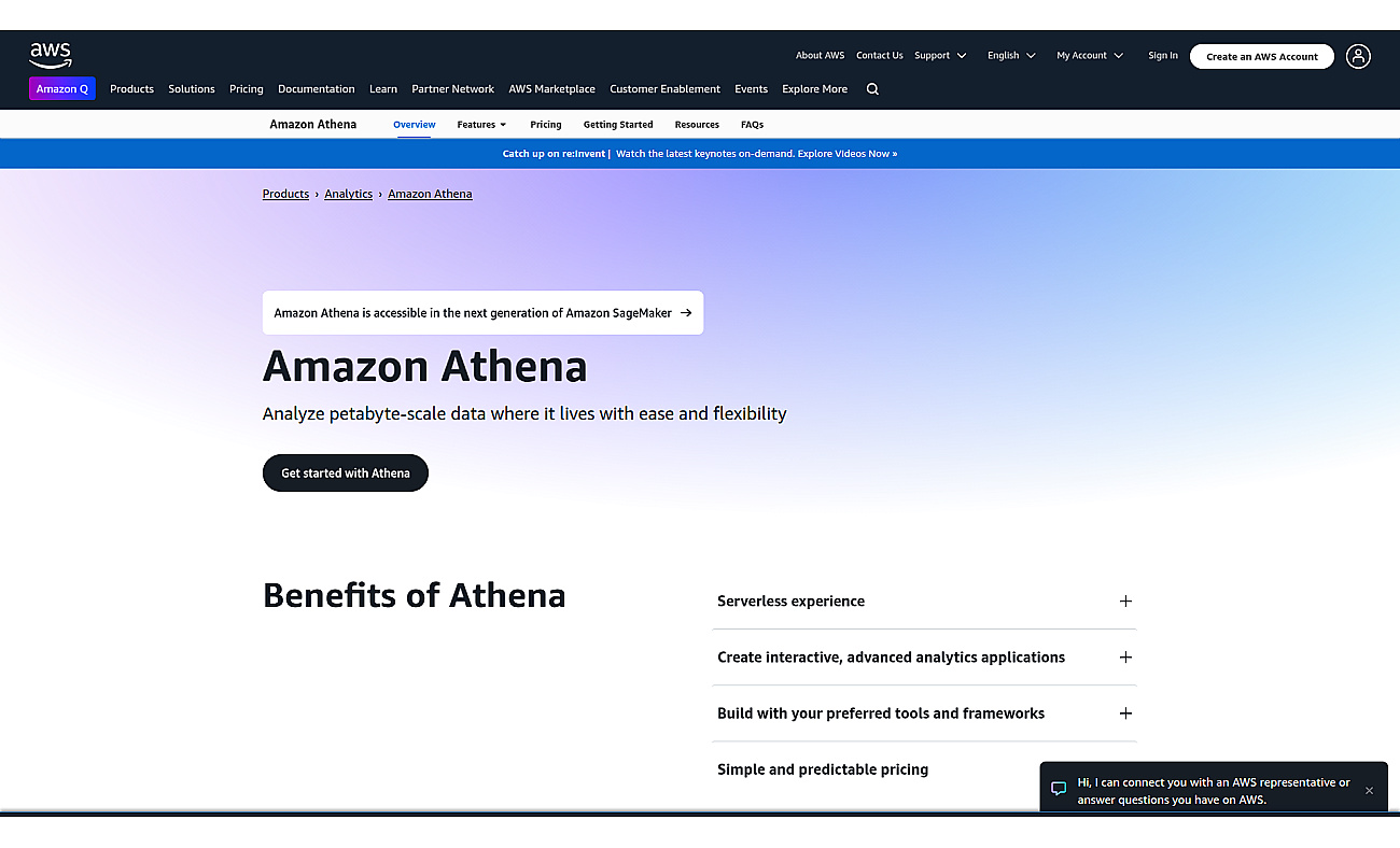 Amazon Athena screenshot