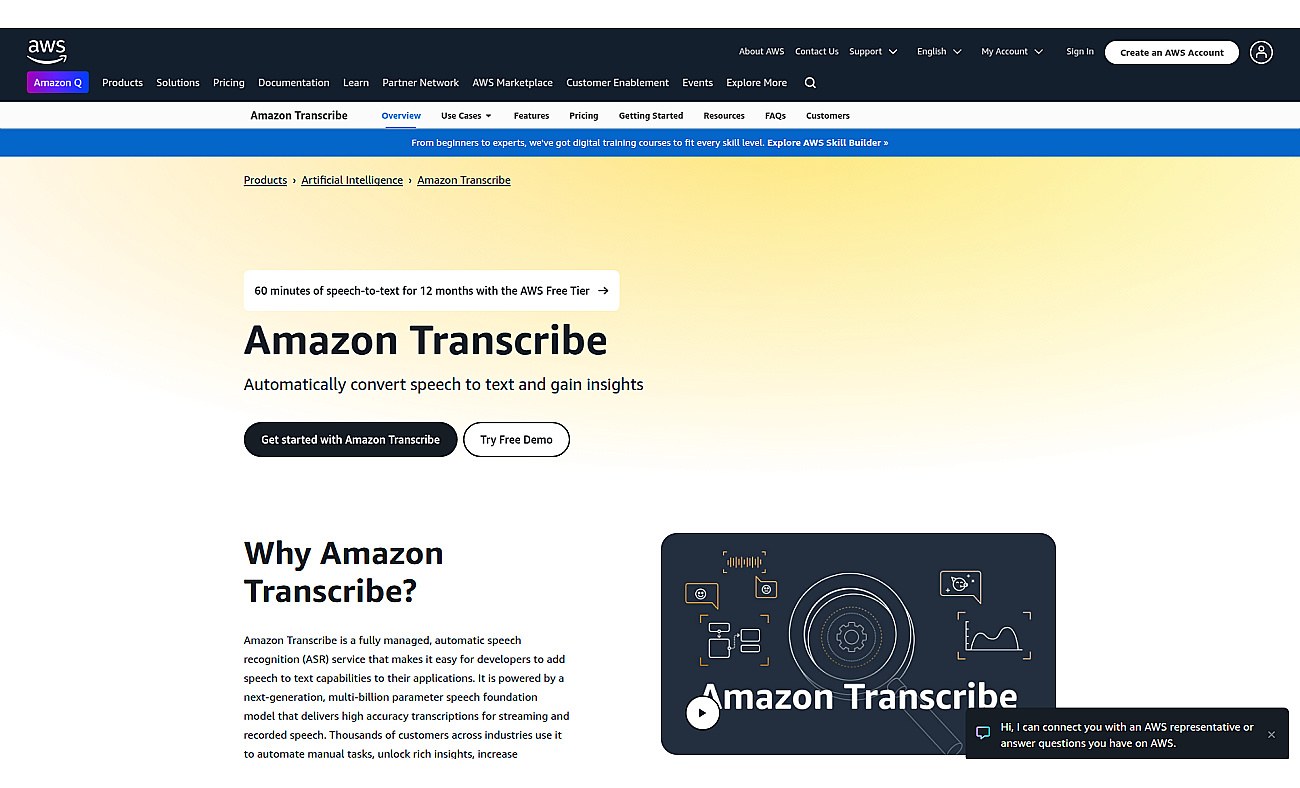 Amazon Transcribe screenshot