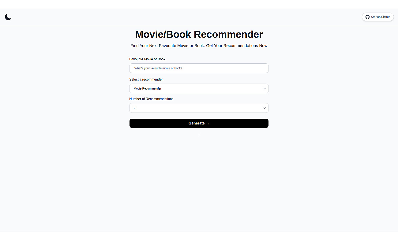 Movie & Book Recommender screenshot