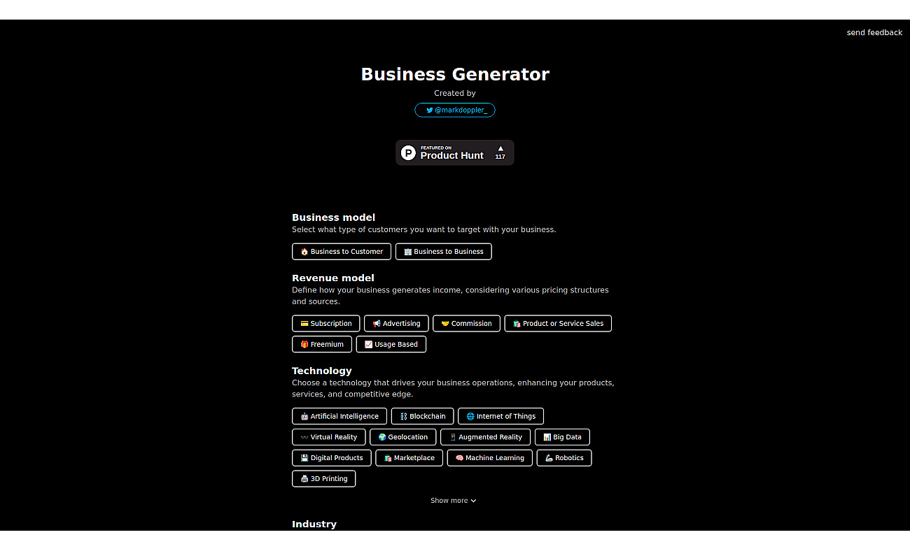 Business Idea Generator AI screenshot