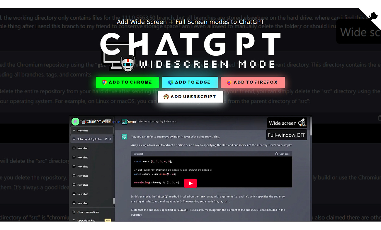 ChatGPT Widescreen Mode screenshot
