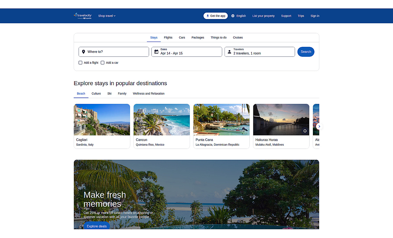 Travelocity screenshot