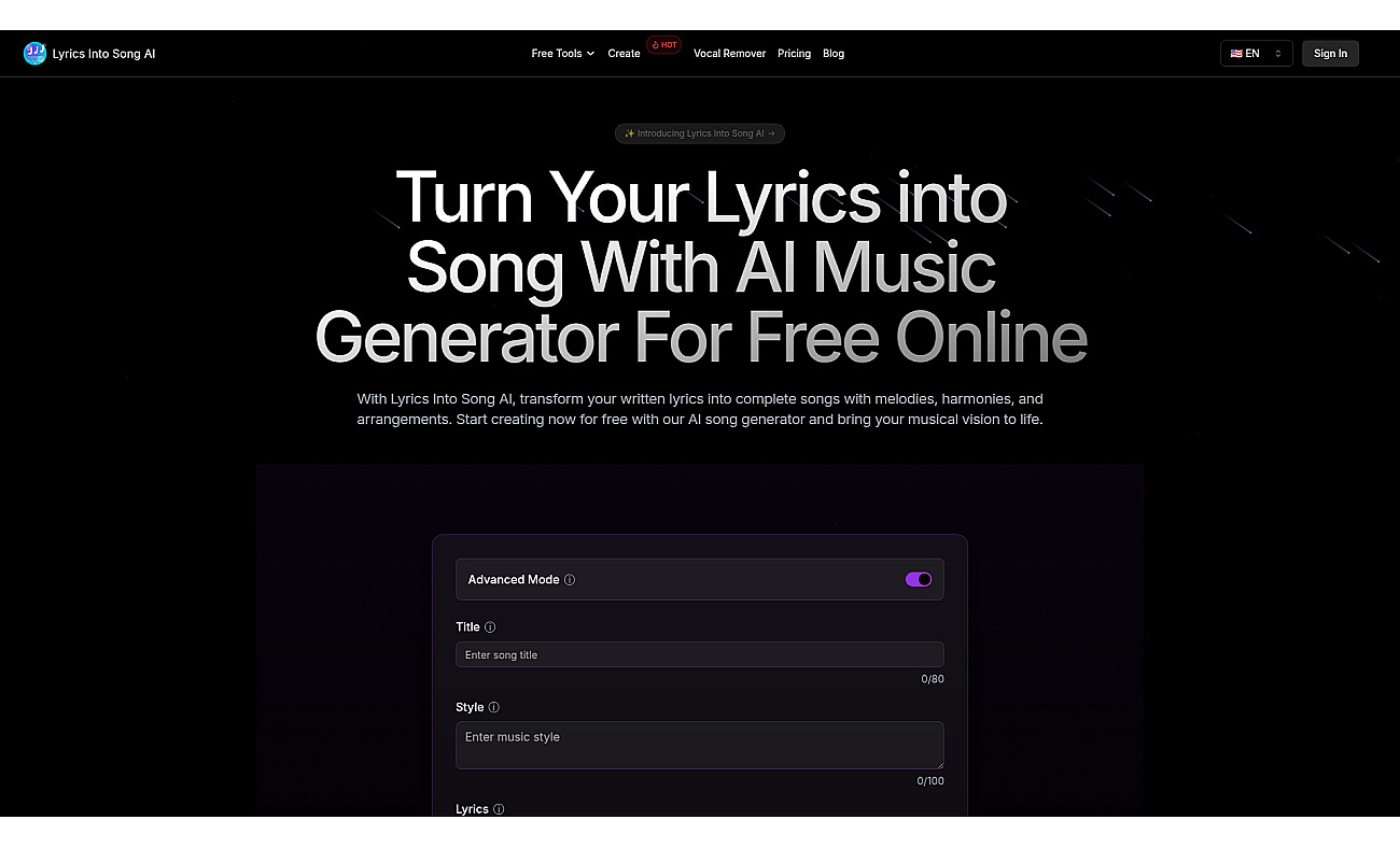 Lyrics Into Song AI screenshot
