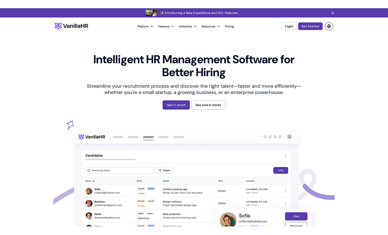 VanillaHR Hiring Platform screenshot