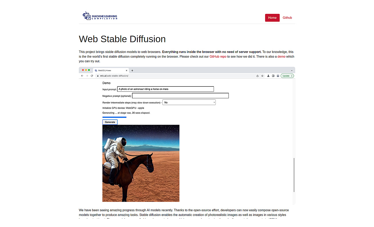 Web Stable Diffusion screenshot