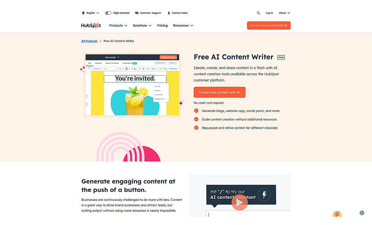 HubSpot Content Writer screenshot