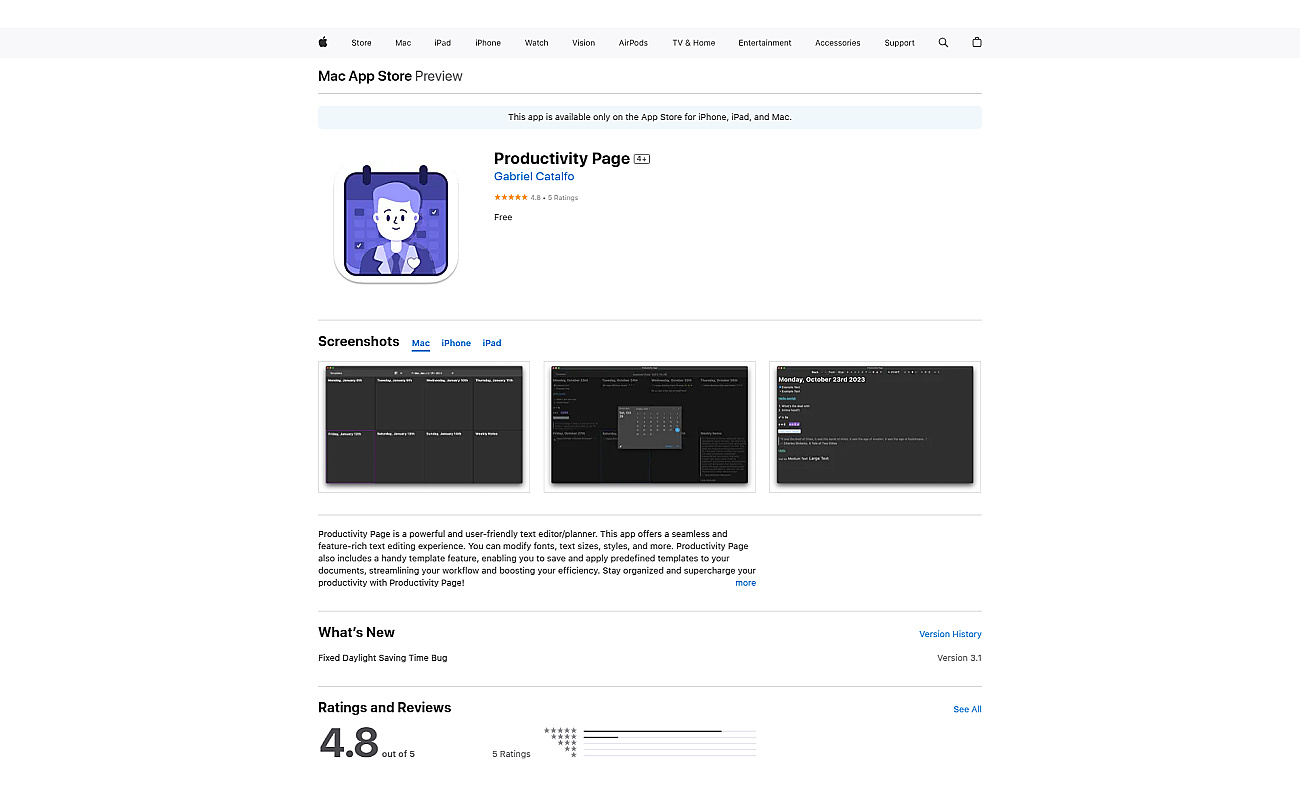 Productivity Page screenshot