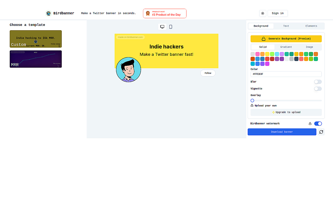 Birdbanner screenshot