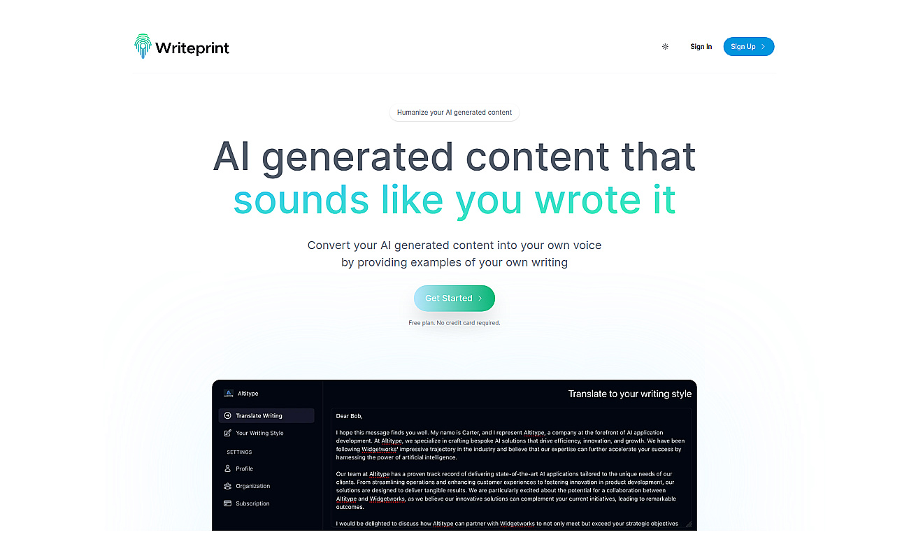 Writeprint.ai screenshot