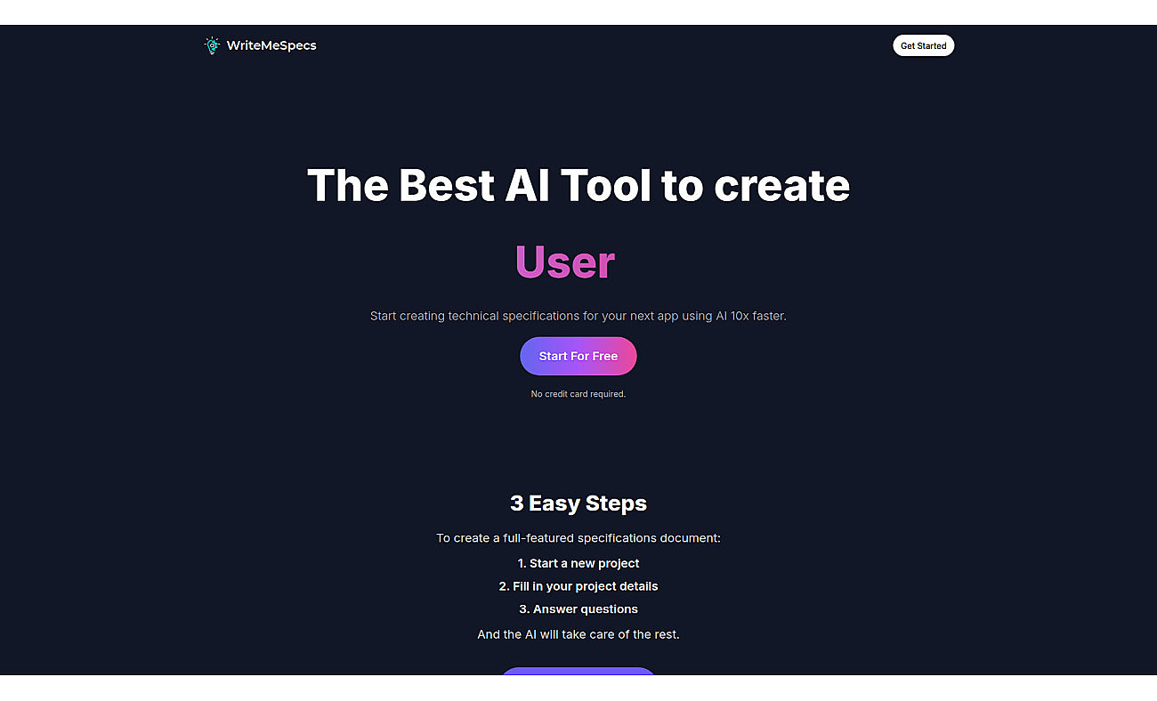 Writemespecs.com screenshot