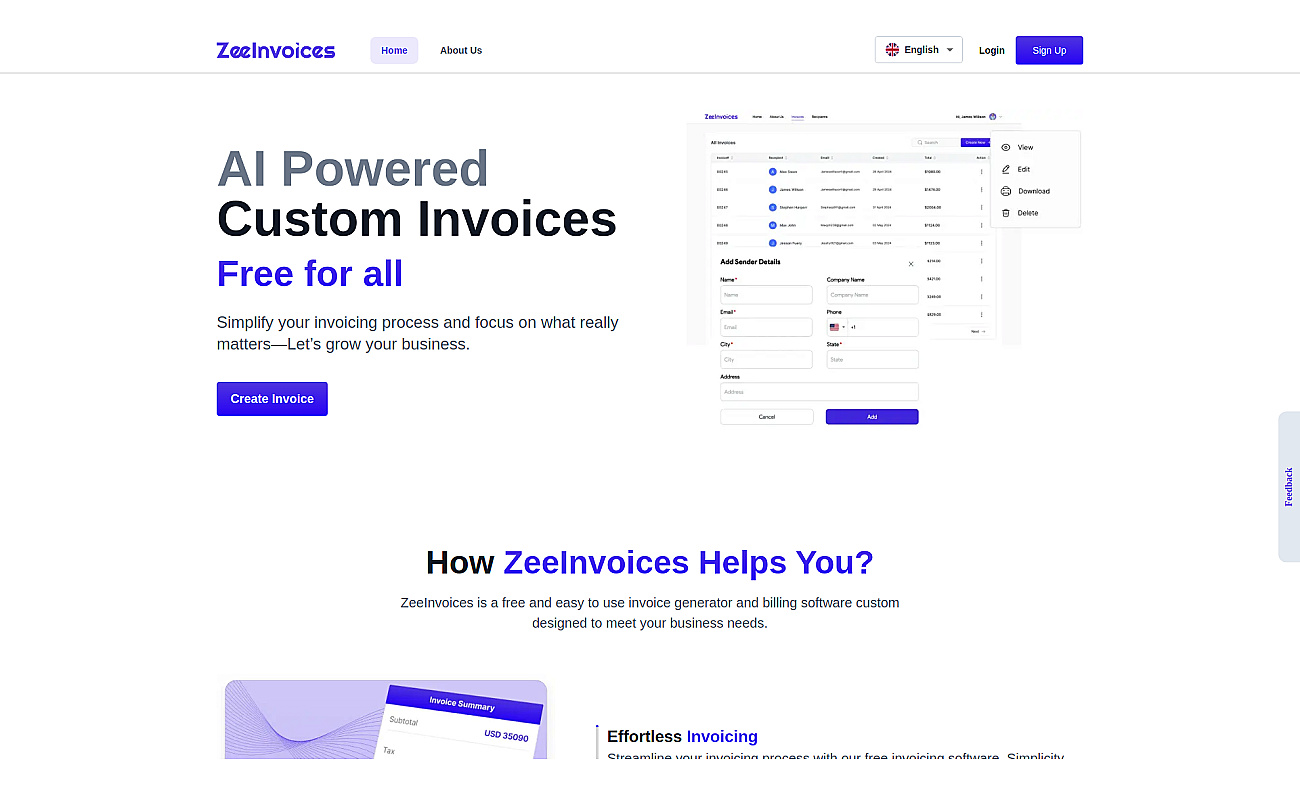 Zeeinvoices screenshot