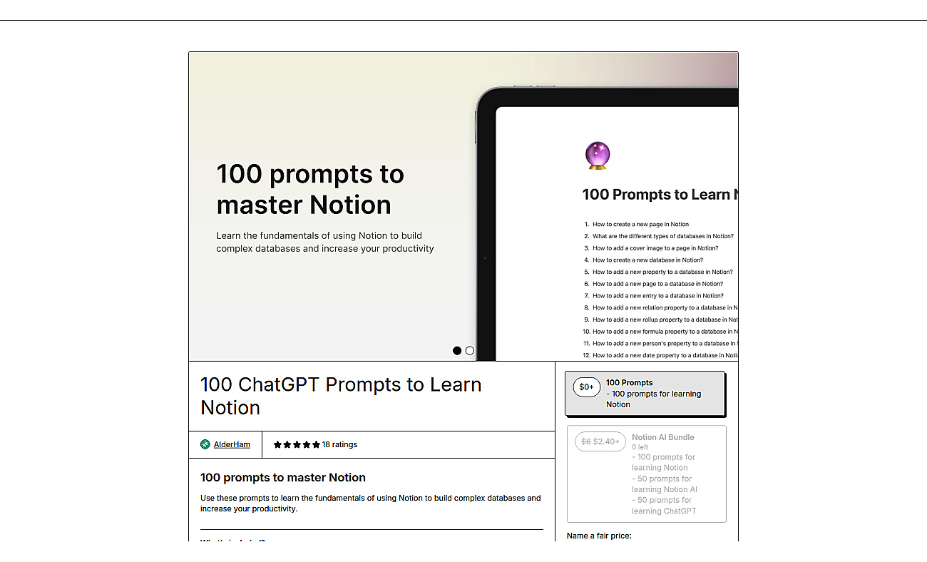 100 Prompts to Learn Notion screenshot