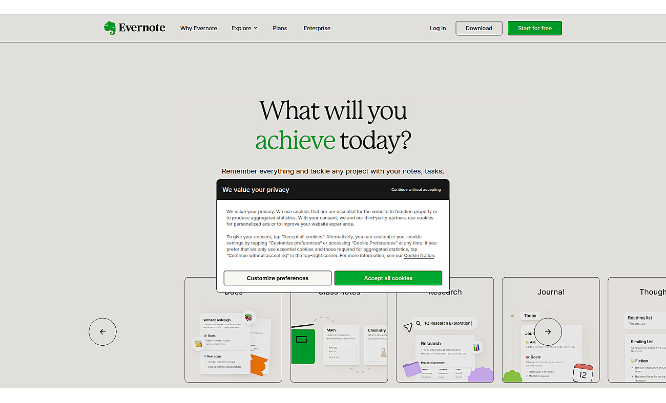 Evernote screenshot