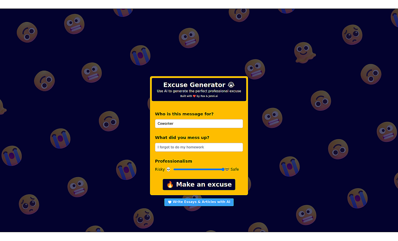 Excuses AI screenshot