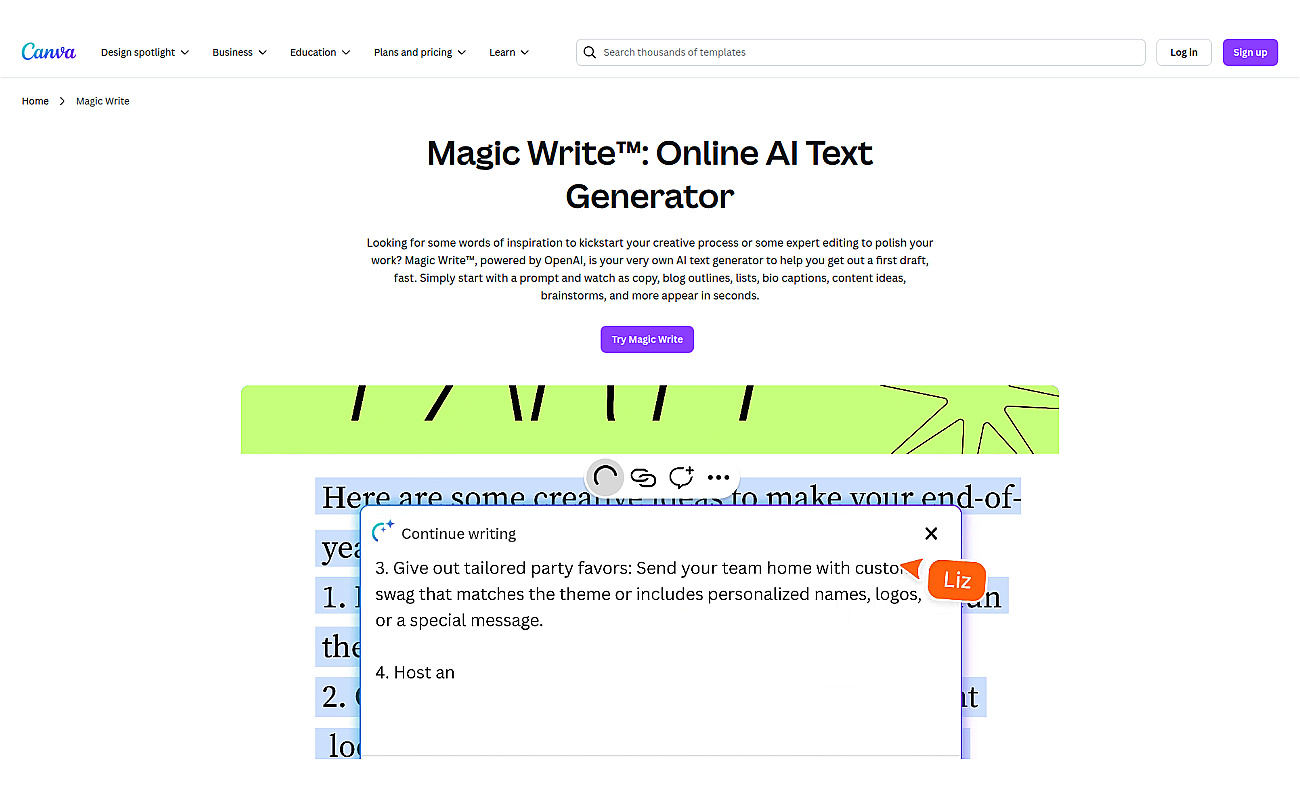 Canva Magic Write screenshot