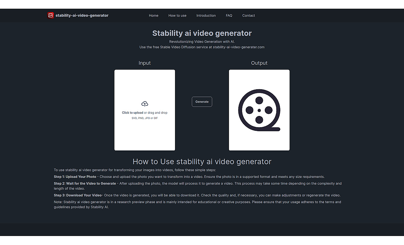 Stability ai video generater screenshot
