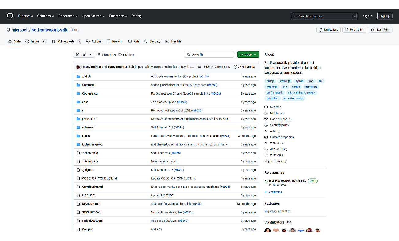 Microsoft Bot Framework screenshot