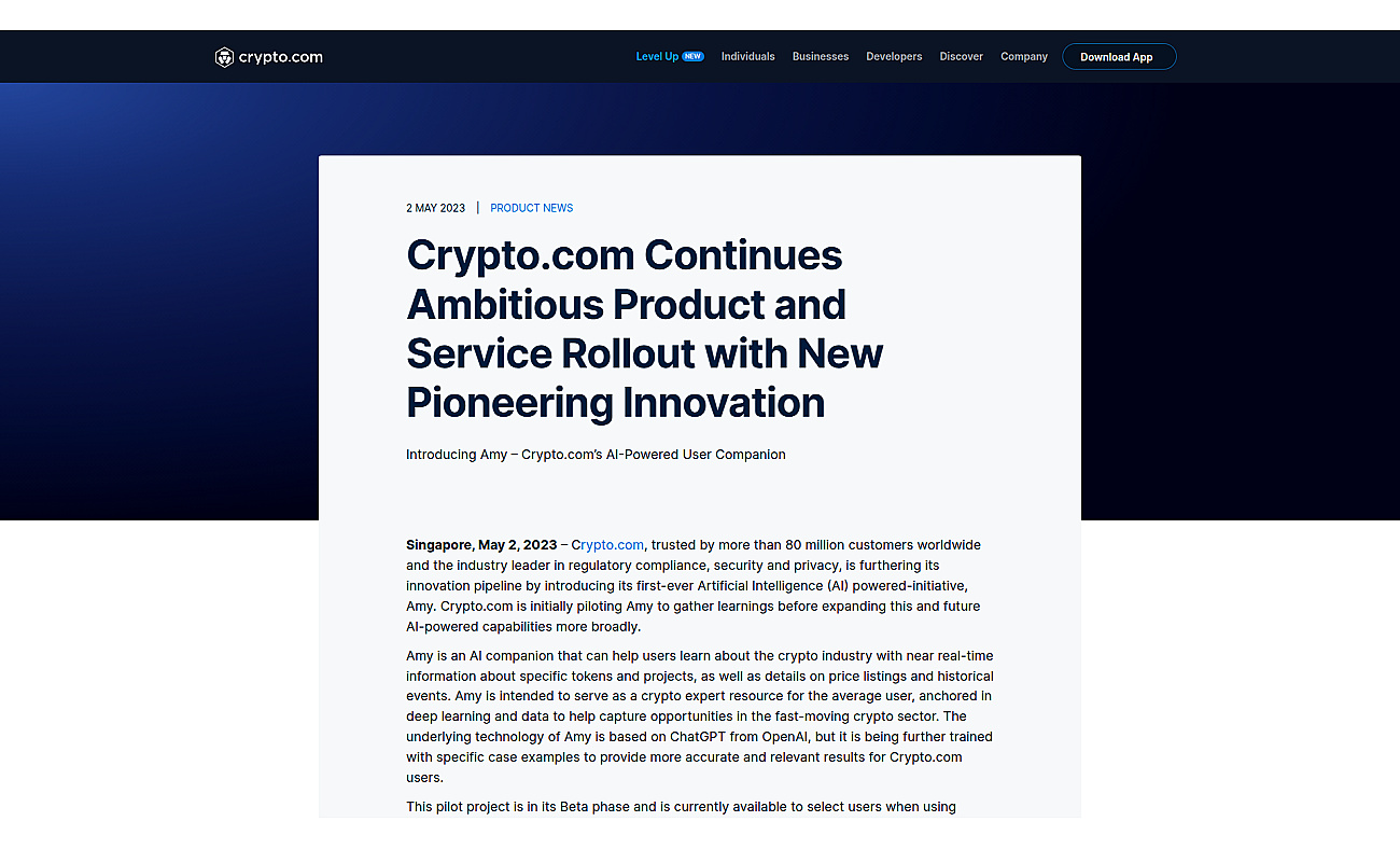 Amy - Crypto.com screenshot