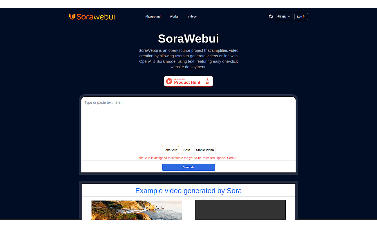 SoraWebui screenshot