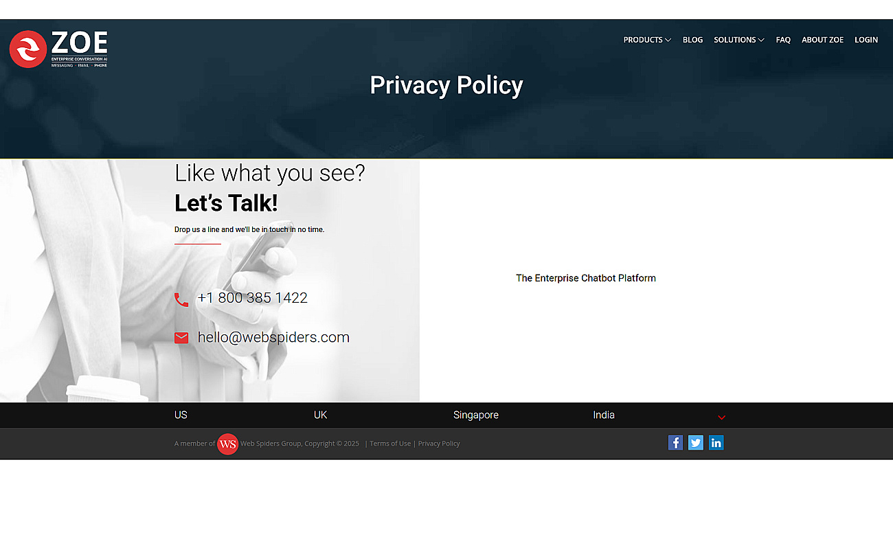 Zoe chatbot screenshot