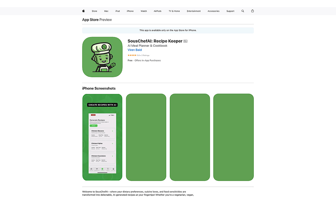 SousChef AI Recipe Generator screenshot
