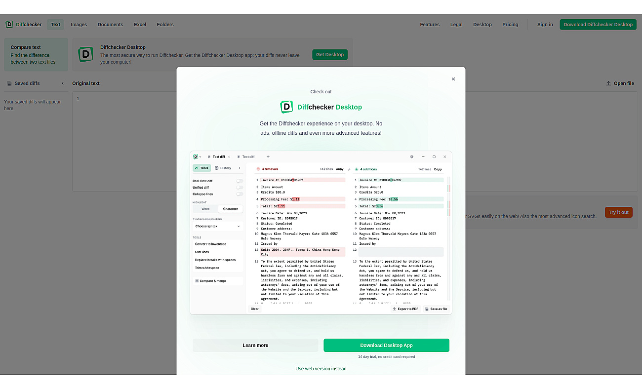 DiffChecker screenshot