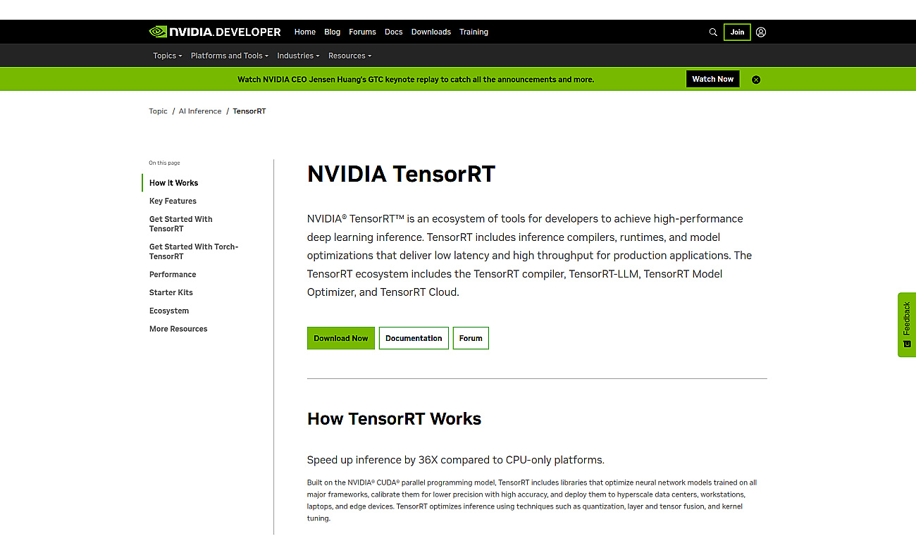NVIDIA TensorRT screenshot