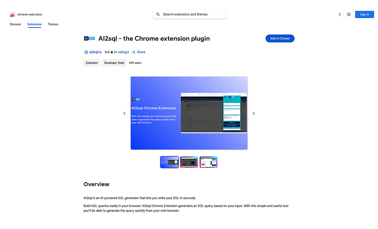 AI2sql Chrome Extension screenshot