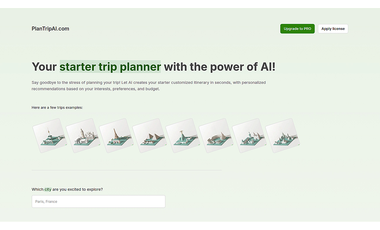 PlanTripAI screenshot