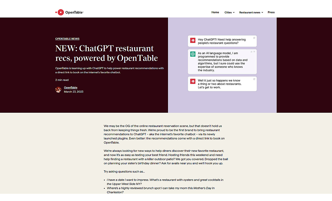 OpenTable ChatGPT plugin screenshot