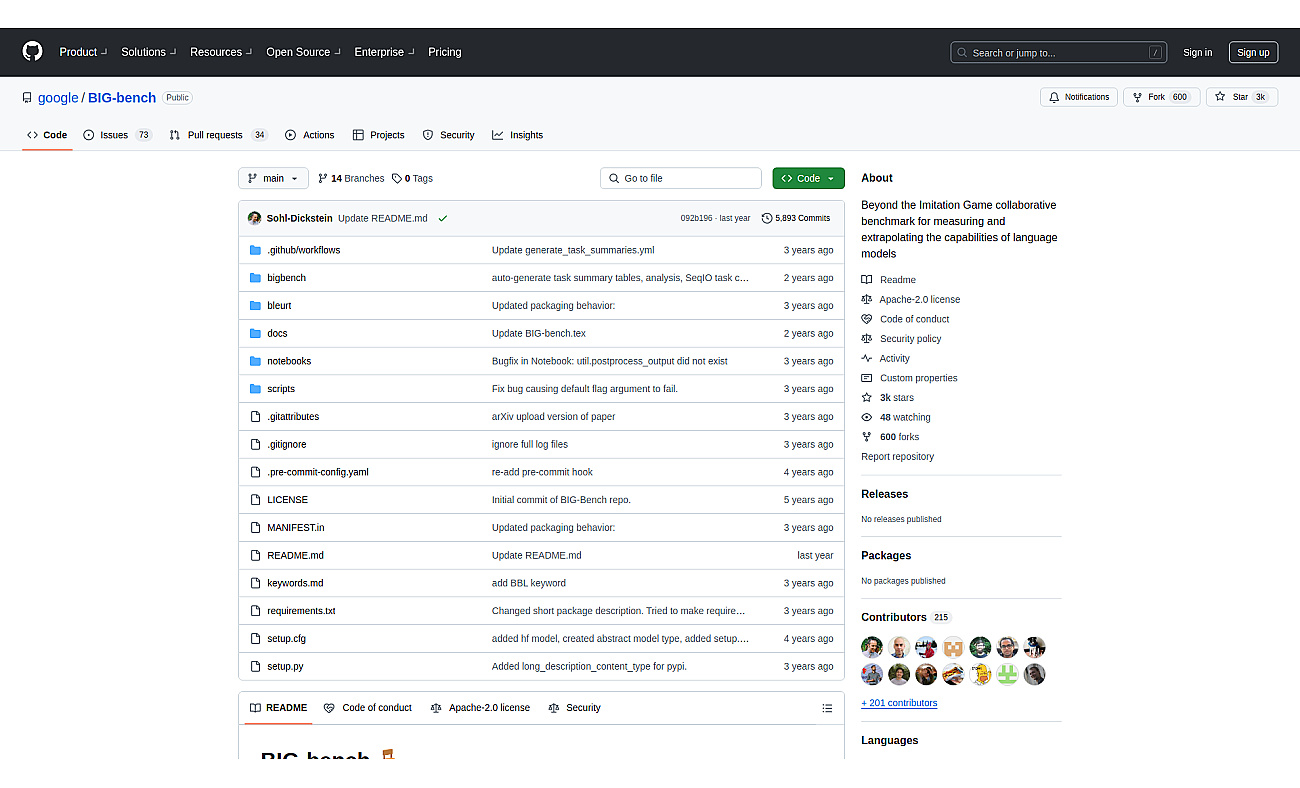 BIG-bench screenshot