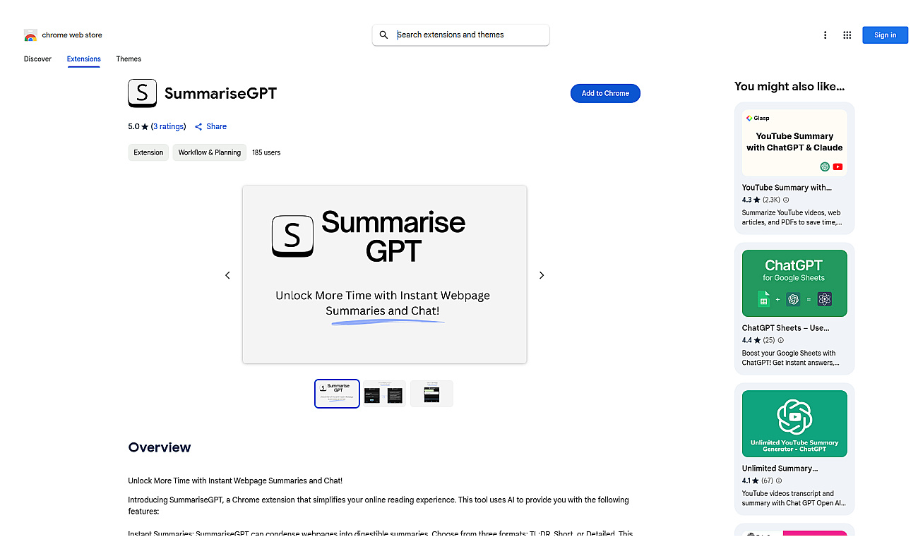 SummariseGPT screenshot