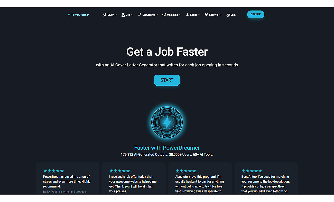 PowerDreamer AI Cover Letter Generator screenshot