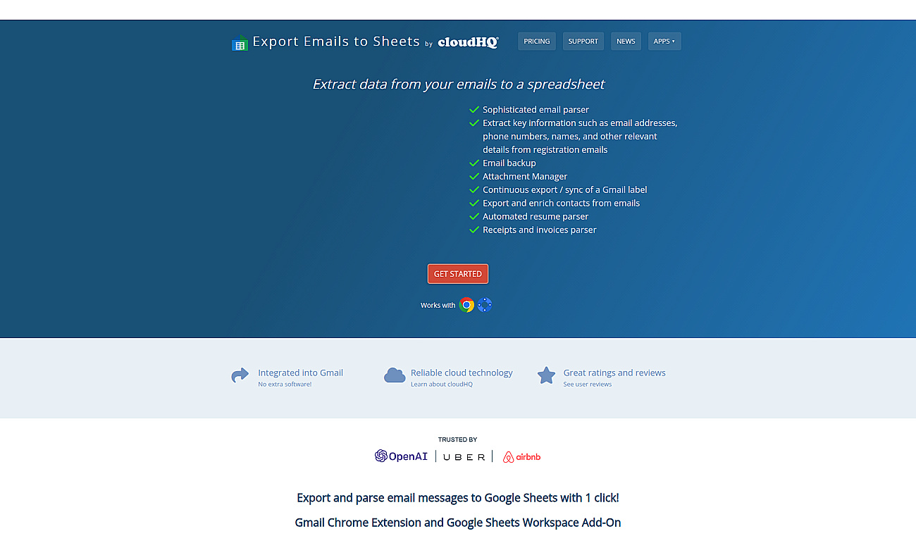 Export Emails to Sheets by cloudHQ screenshot